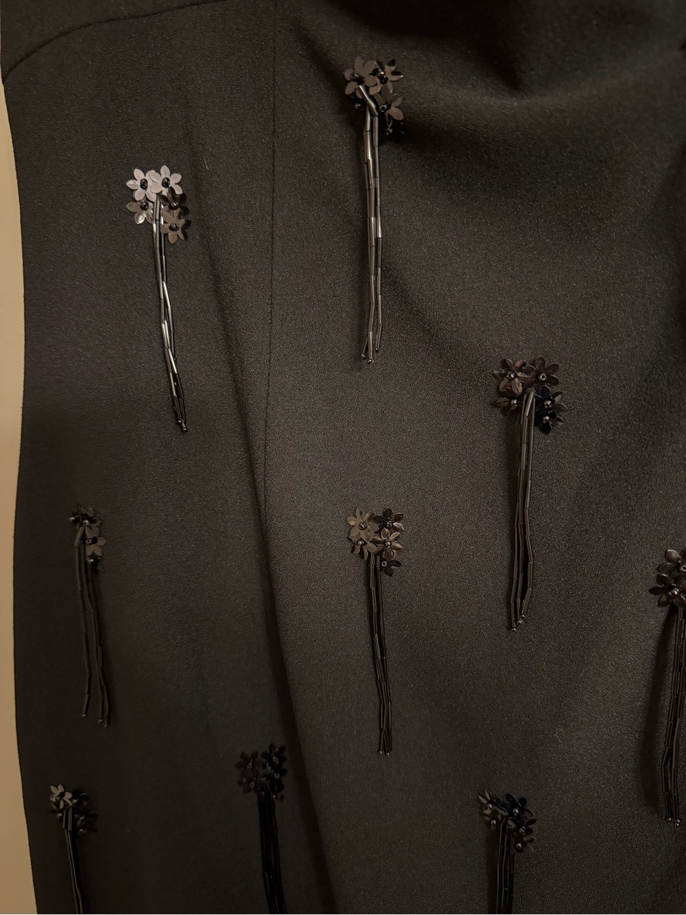 St. John Couture Black Dress 10 Hand Beaded Silk Lined Off Shoulder Cocktail - Picture 10 of 11